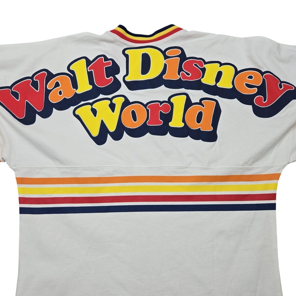 Disney Parks Sweatshirt Womens XS White Pullover Jersey Striped Logo Tagless